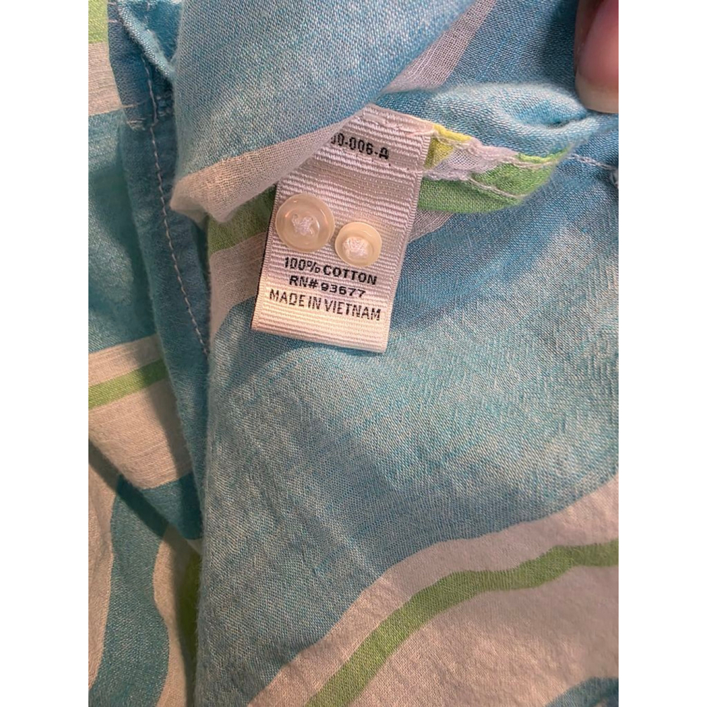Stylus women’s XL striped 100% cotton long sleeve button up shirt blue green - Picture 6 of 10